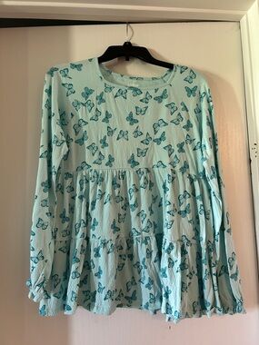 Lands' End Light Aqua Textured Knit Top with Teal Accent